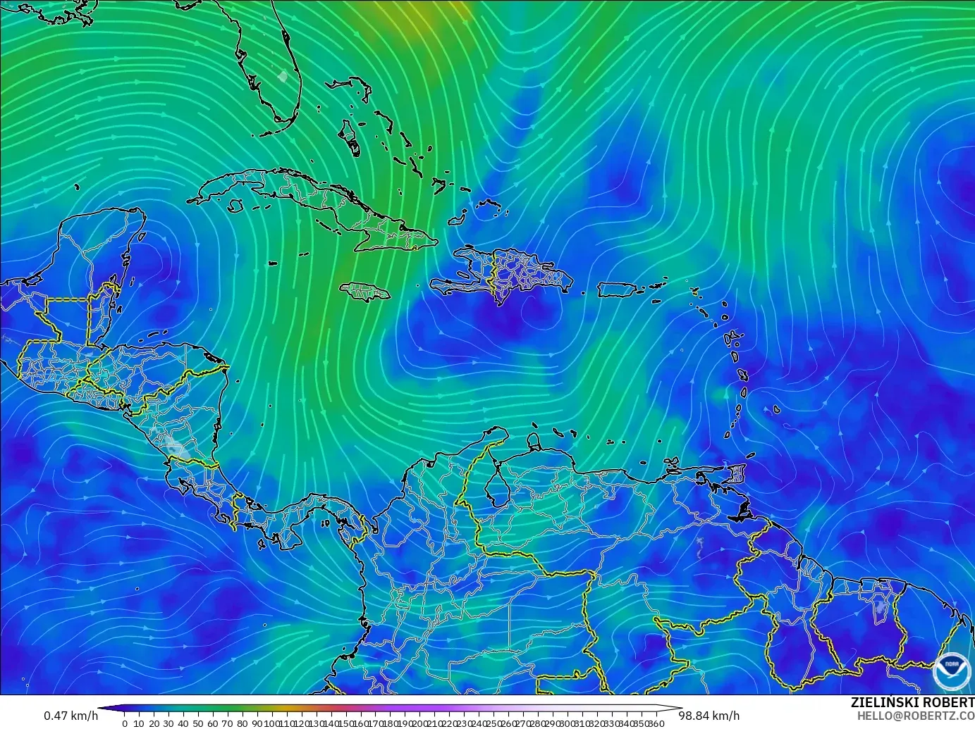 GFS model - Karayipler, 300 hPa Rüzgârı (jet)