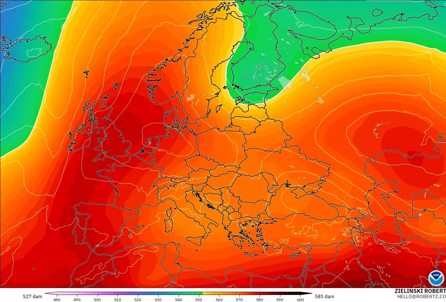 GFS model - Avrupa, 500 hPa’da jeopotansiyel yükseklik
