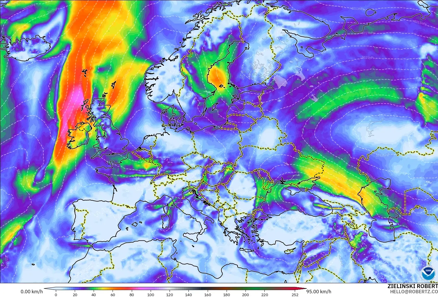 GFS model - Avrupa, Rüzgâr Esintileri