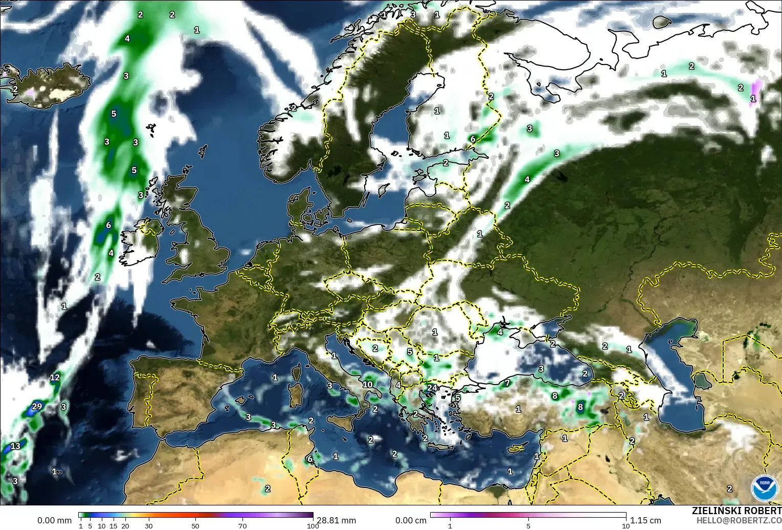 GFS model - Avrupa, Yağış, Bulut ve Basınç