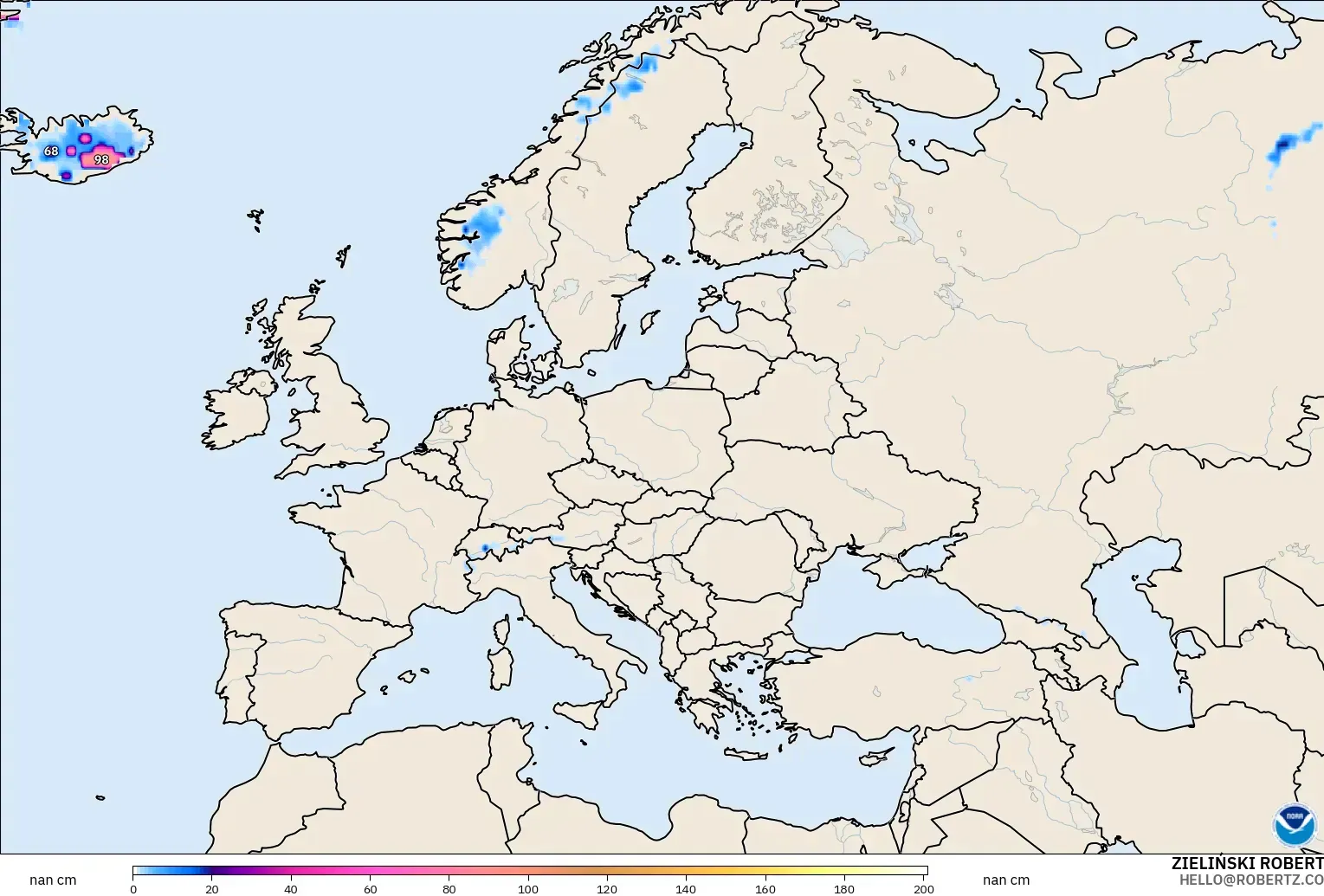 GFS model - Avrupa, Kar Kalınlığı