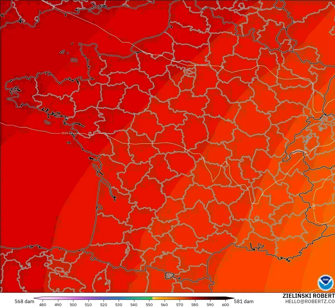 GFS model - Fransa, 500 hPa’da jeopotansiyel yükseklik