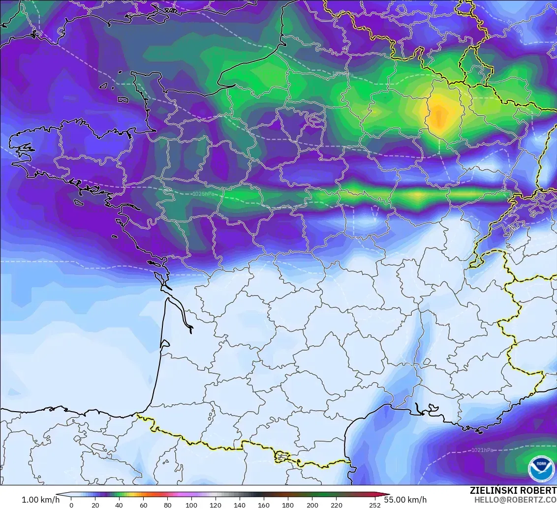 GFS model - Fransa, En Yüksek Rüzgâr