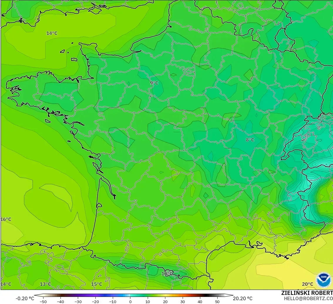GFS model - Fransa, 2 m Sıcaklık