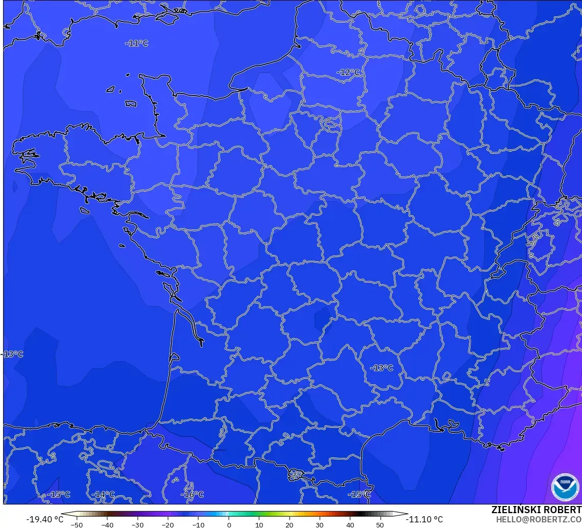 GFS model - Fransa, 500 hPa Sıcaklık