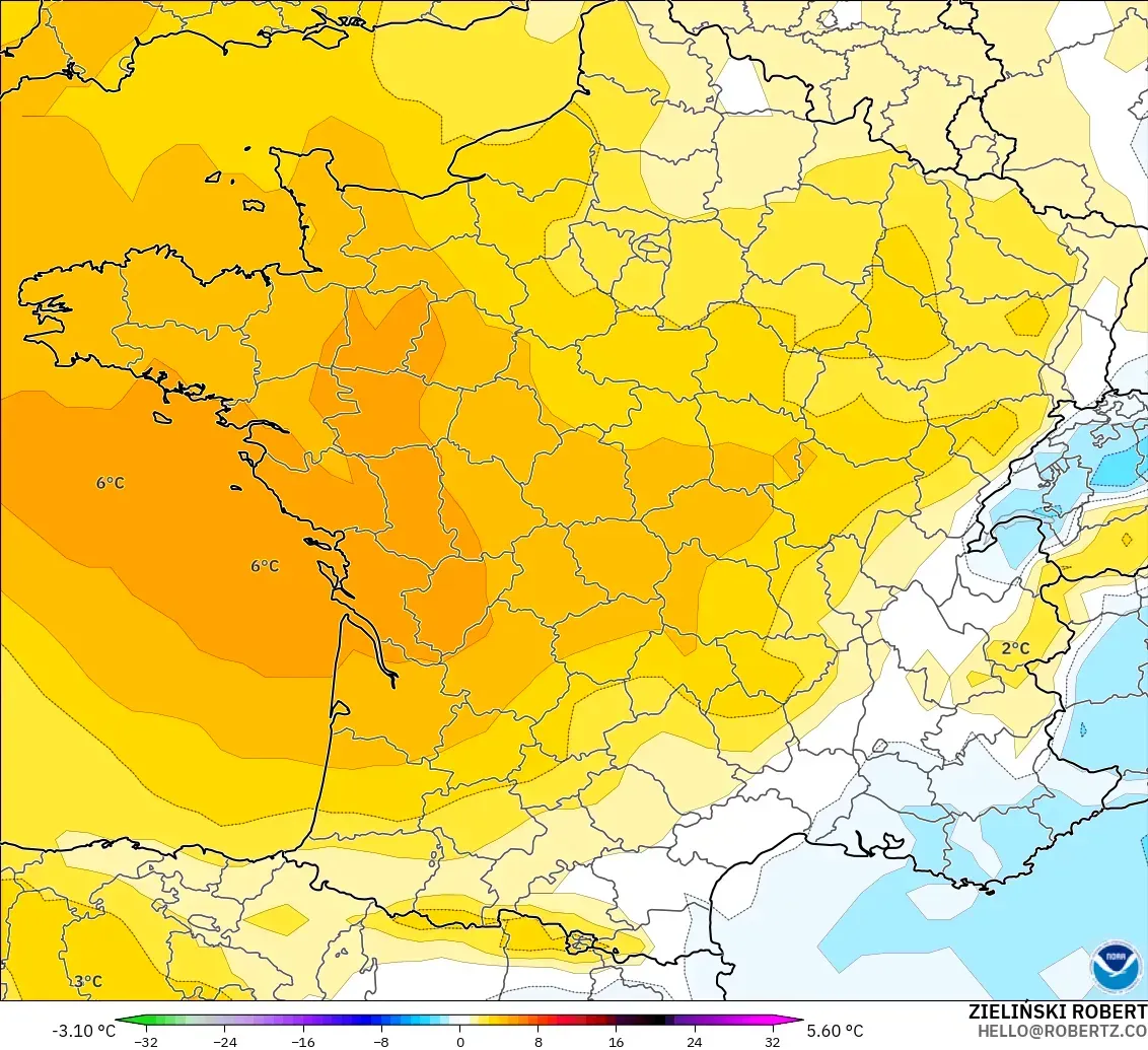 GFS model - Fransa, 850 hPa Sıcaklık Anomalisi