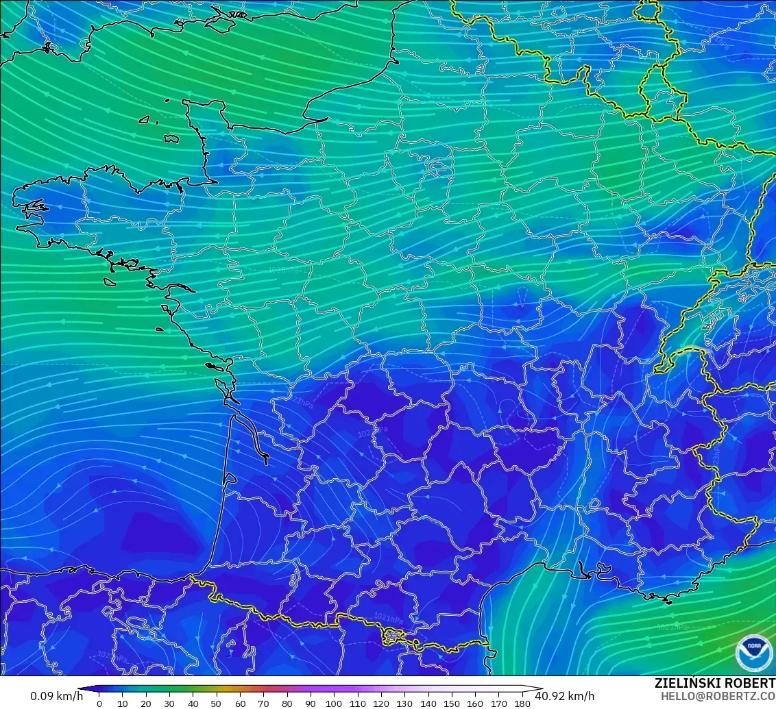 GFS model - Fransa, 10 m Rüzgâr