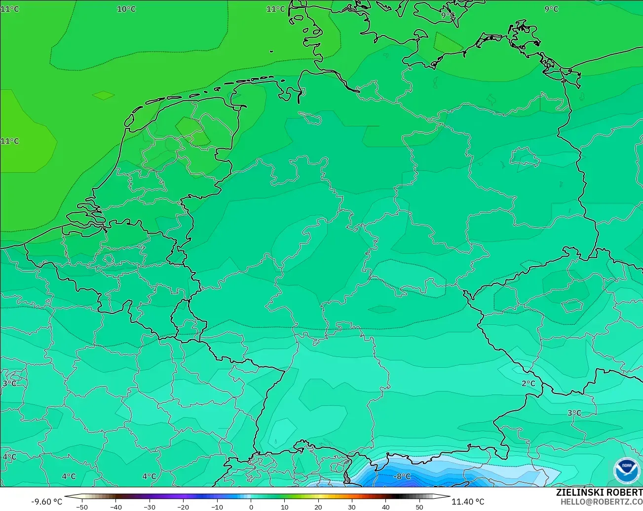 GFS model - Almanya, 2 m Çiy Noktası