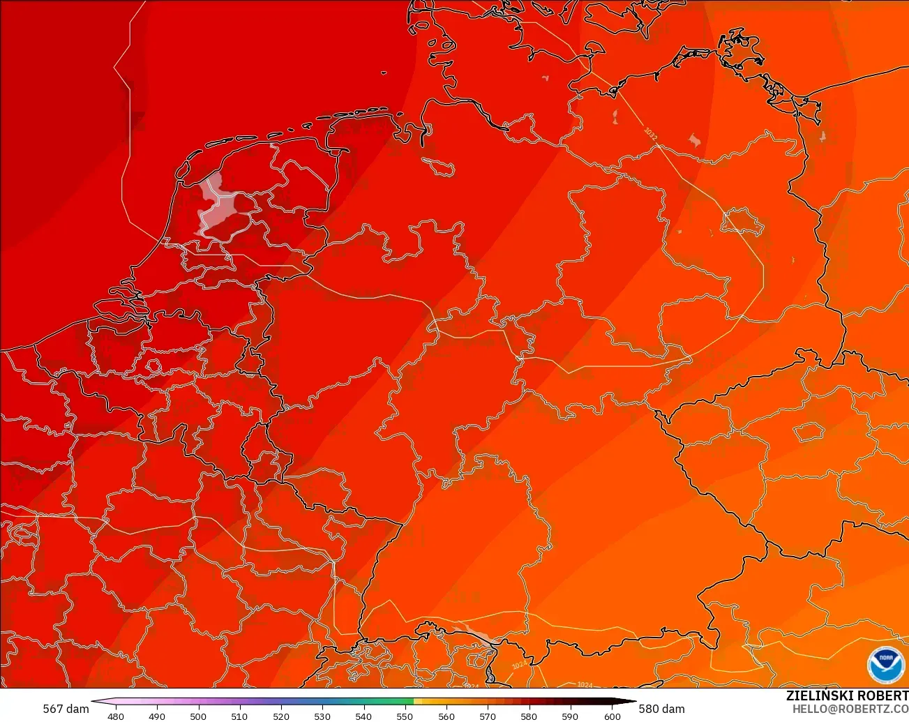 GFS model - Almanya, 500 hPa’da jeopotansiyel yükseklik