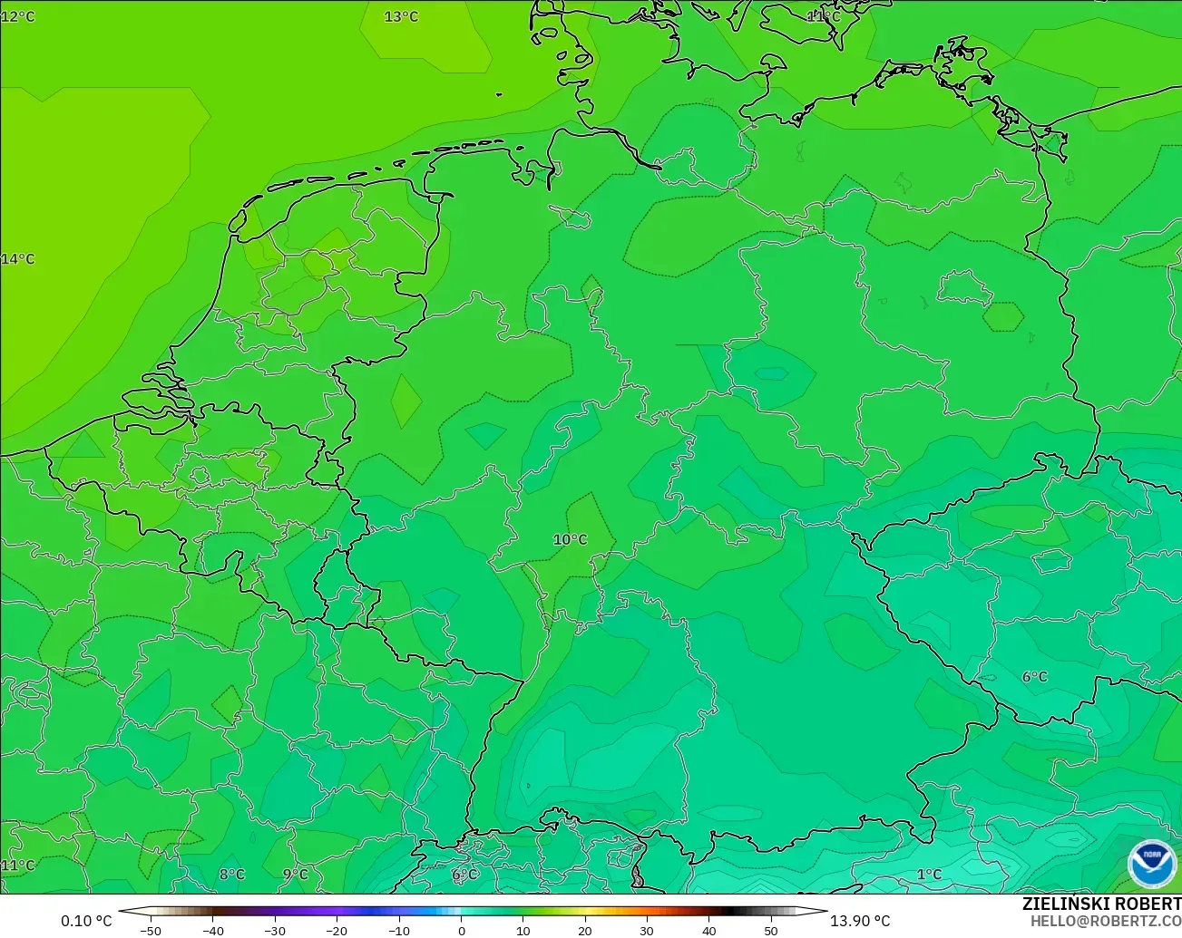 GFS model - Almanya, 2 m Sıcaklık