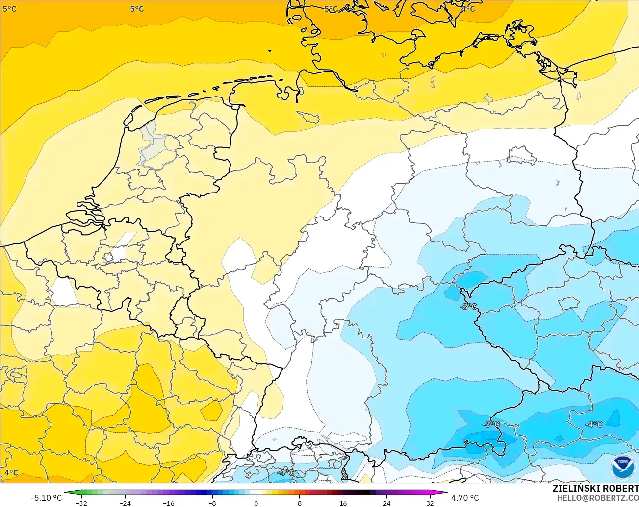 GFS model - Almanya, 850 hPa Sıcaklık Anomalisi