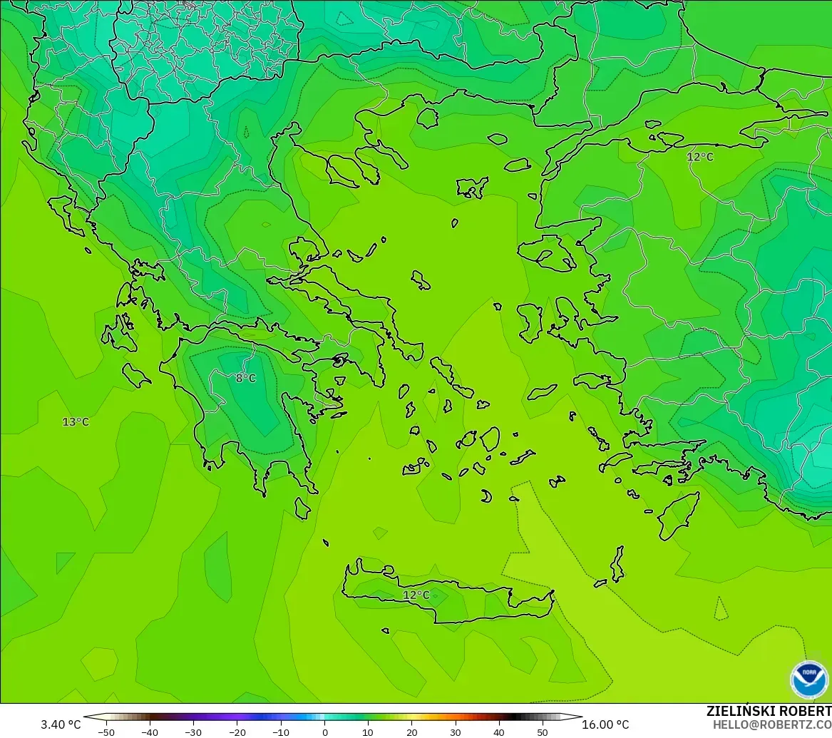 GFS model - Yunanistan, 2 m Çiy Noktası