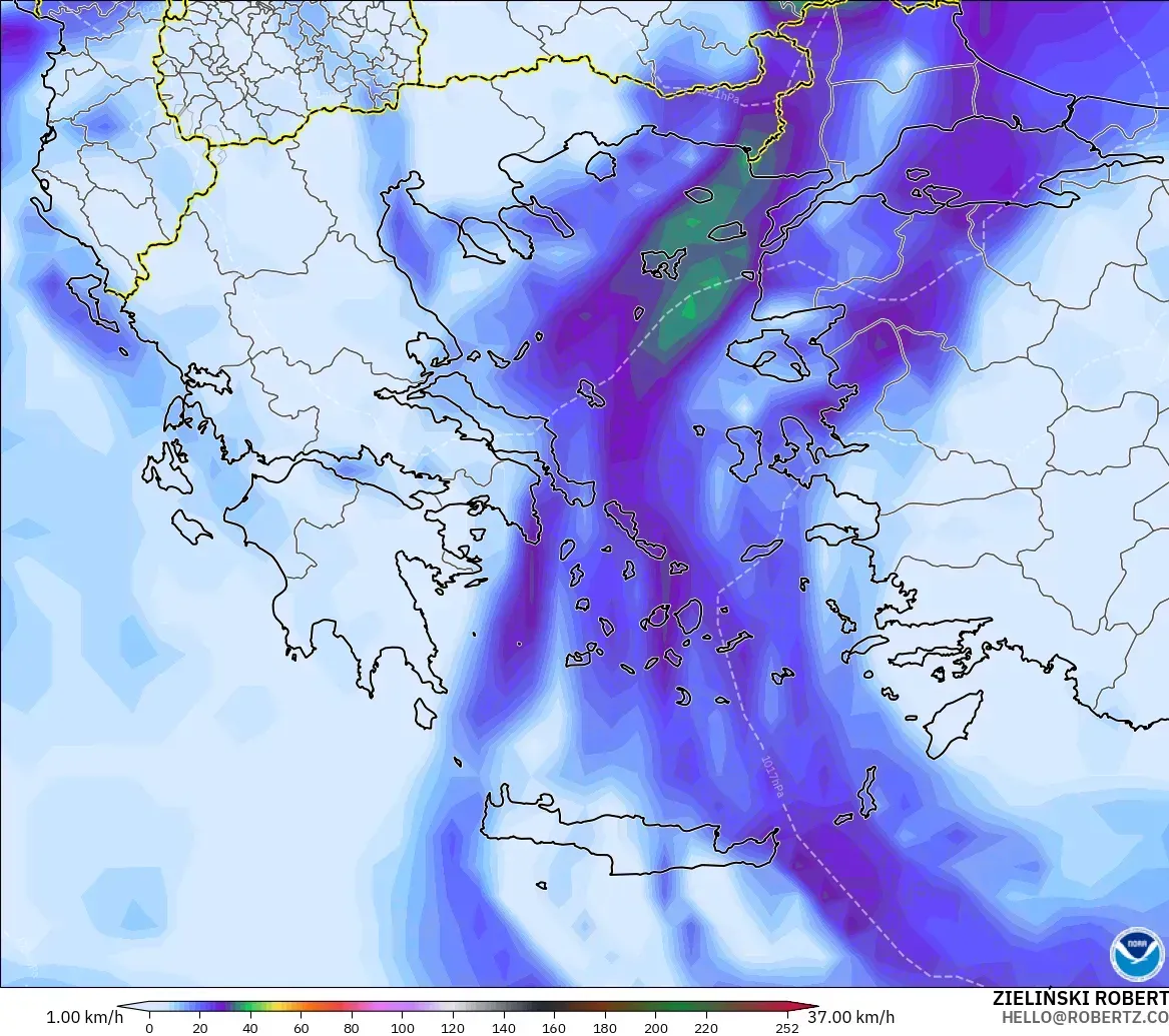 GFS model - Yunanistan, Rüzgâr Esintileri