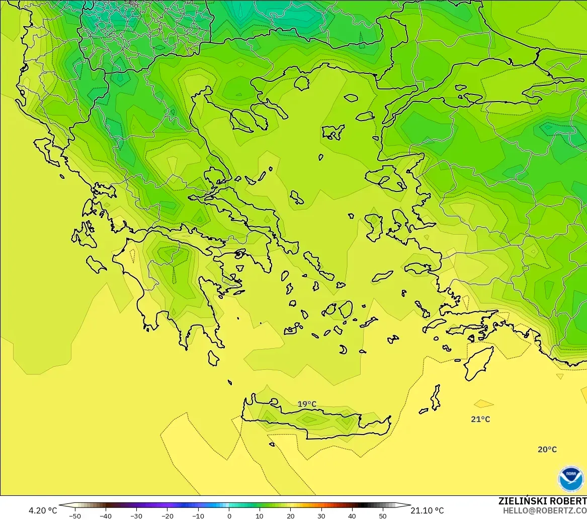 GFS model - Yunanistan, 2 m Sıcaklık