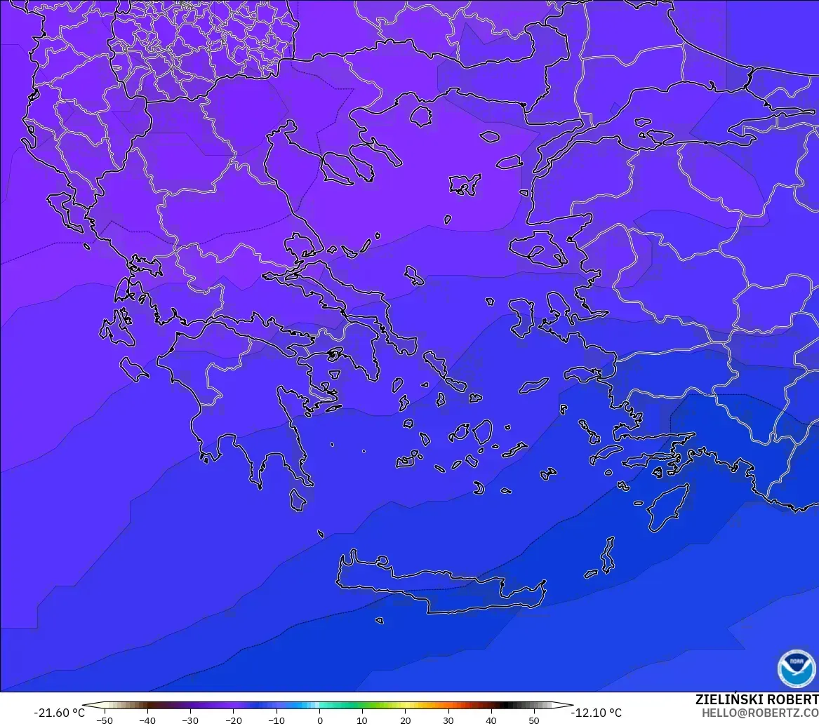 GFS model - Yunanistan, 500 hPa Sıcaklık