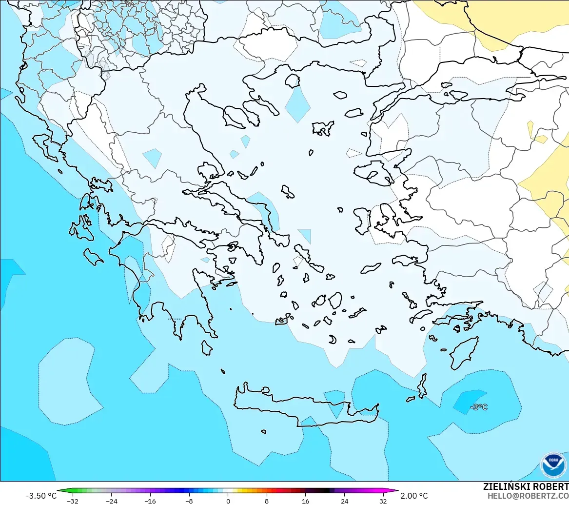 GFS model - Yunanistan, 850 hPa Sıcaklık Anomalisi