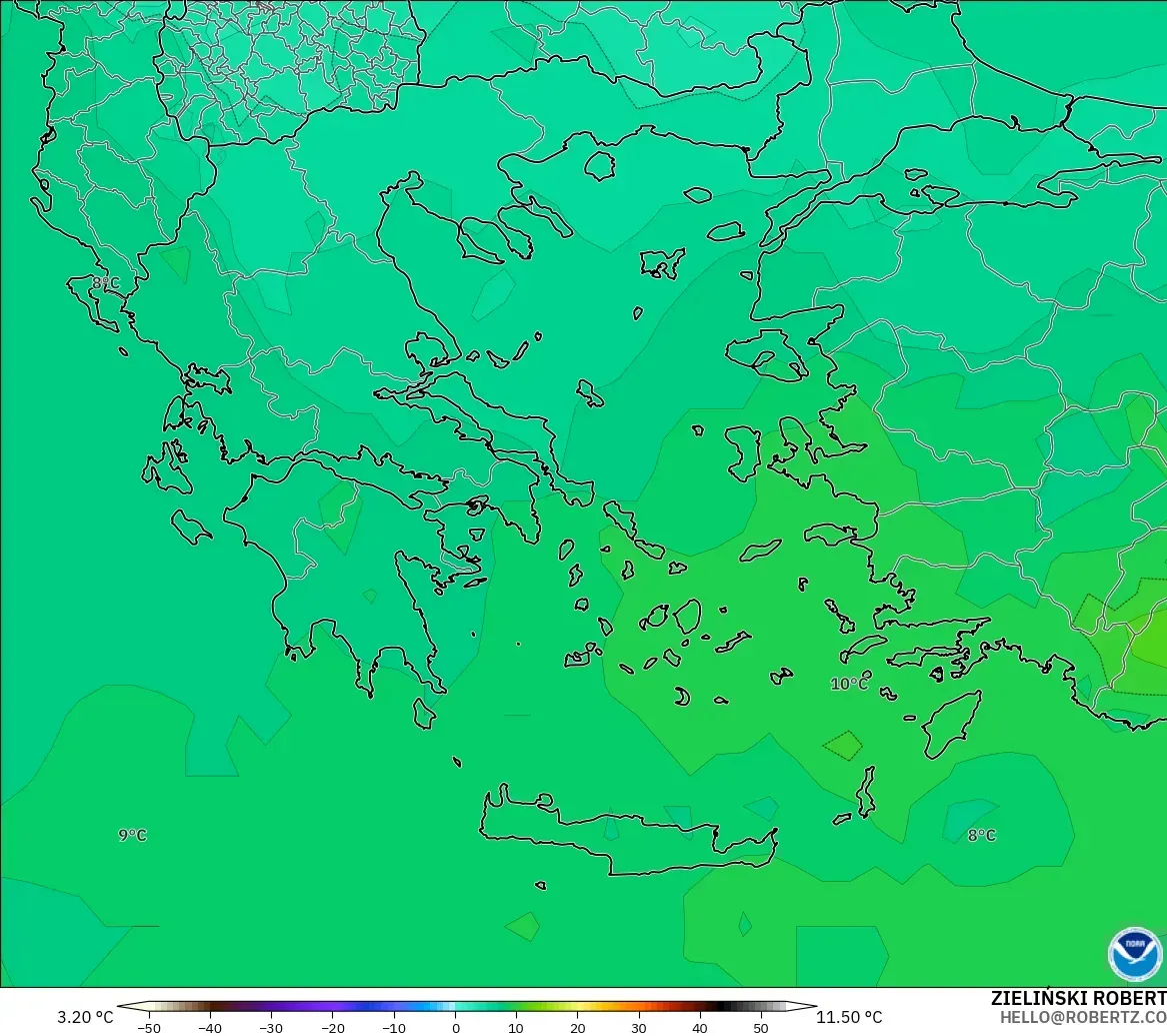 GFS model - Yunanistan, 850 hPa Sıcaklık