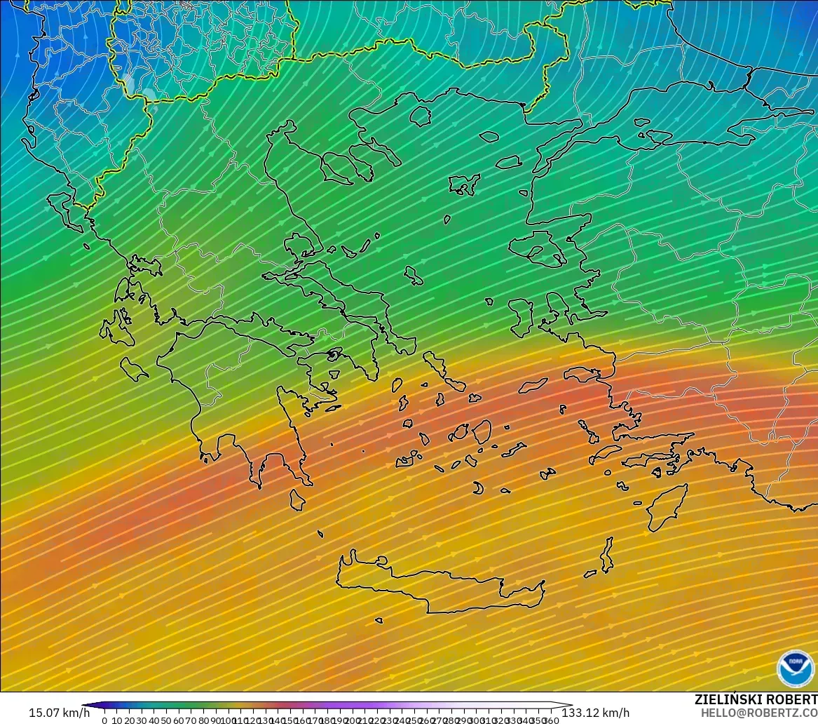 GFS model - Yunanistan, 300 hPa Rüzgârı (jet)