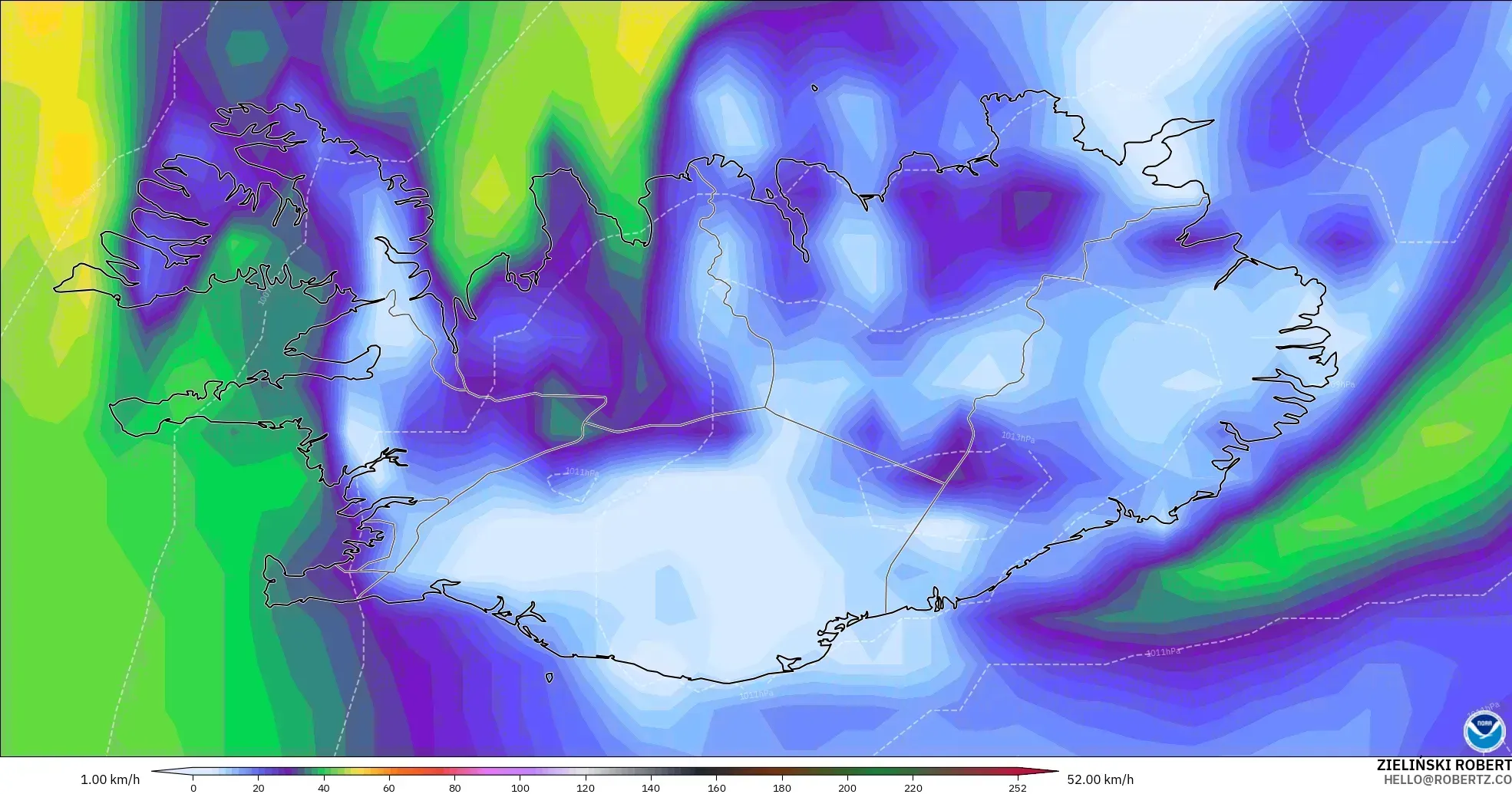 GFS model - İzlanda, En Yüksek Rüzgâr