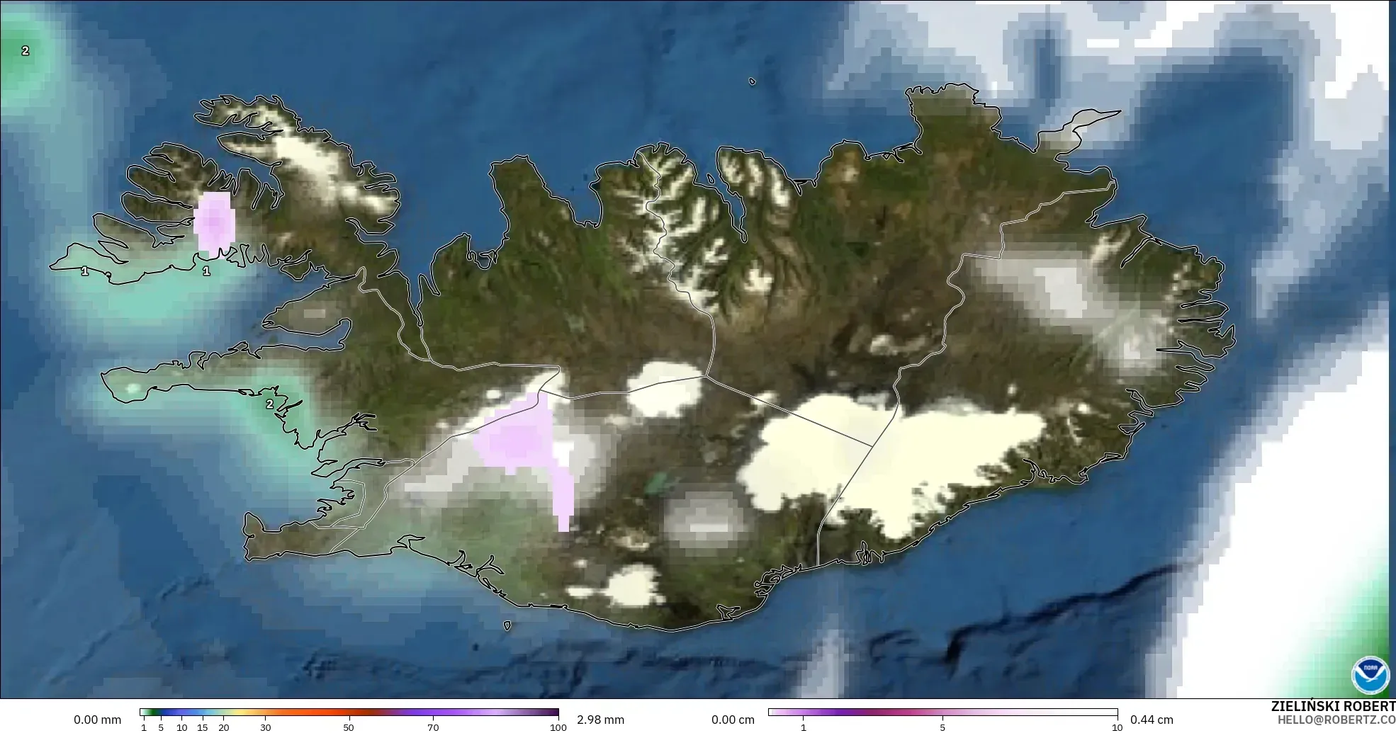 GFS model - İzlanda, Yağış, Bulut ve Basınç