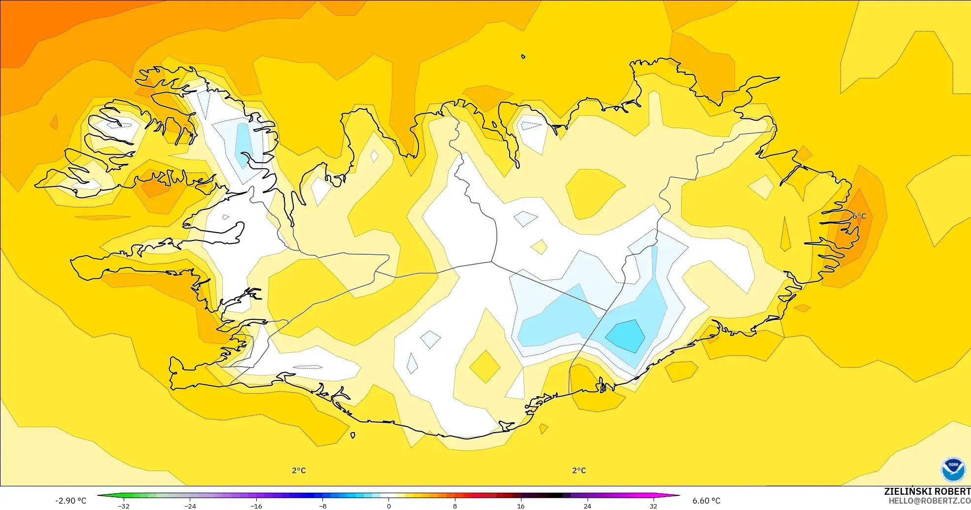 GFS model - İzlanda, 2 m Sıcaklık Anomalisi