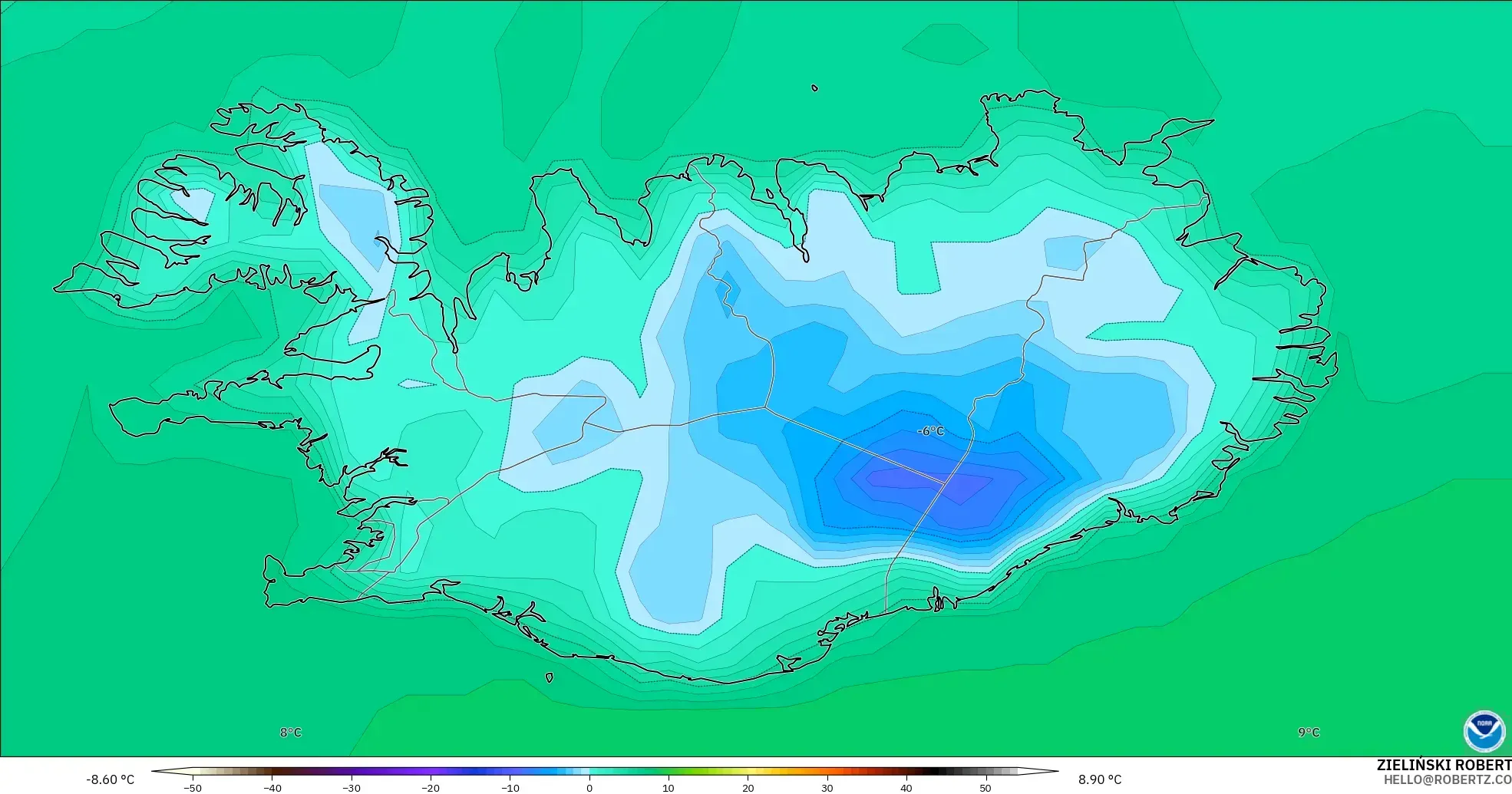 GFS model - İzlanda, 2 m Sıcaklık