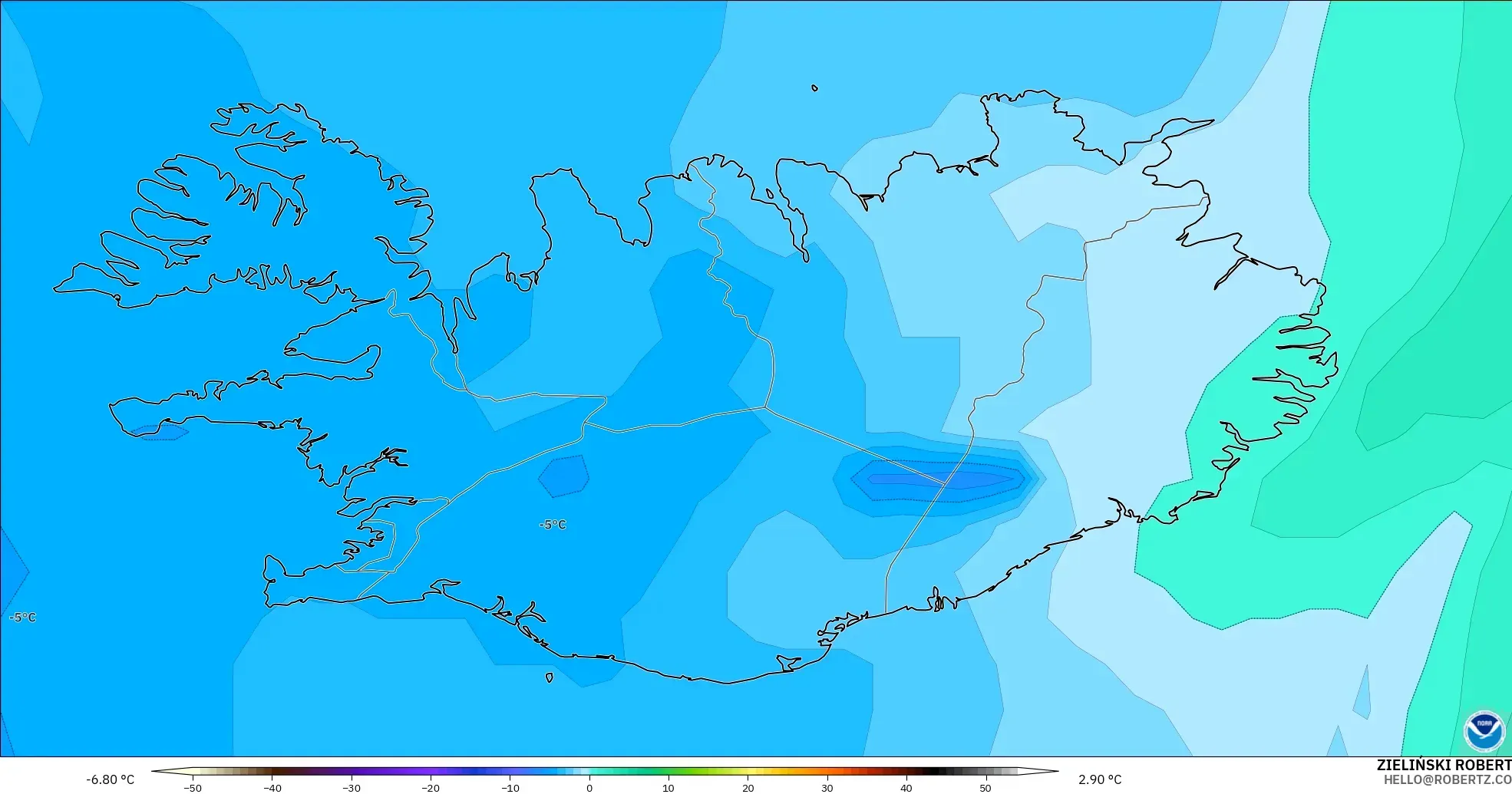 GFS model - İzlanda, 850 hPa Sıcaklık