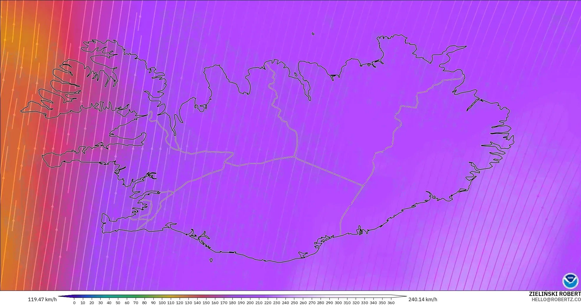 GFS model - İzlanda, 300 hPa Rüzgârı (jet)