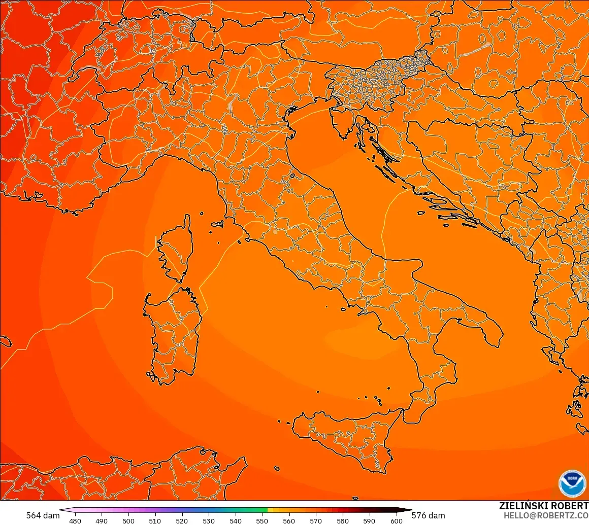 GFS model - İtalya, 500 hPa’da jeopotansiyel yükseklik