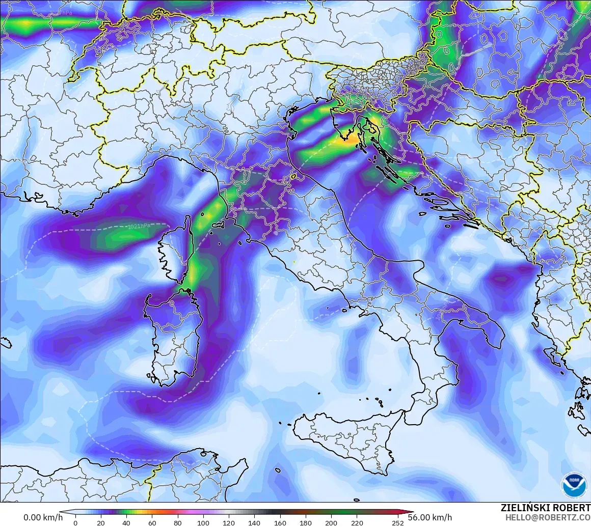 GFS model - İtalya, En Yüksek Rüzgâr