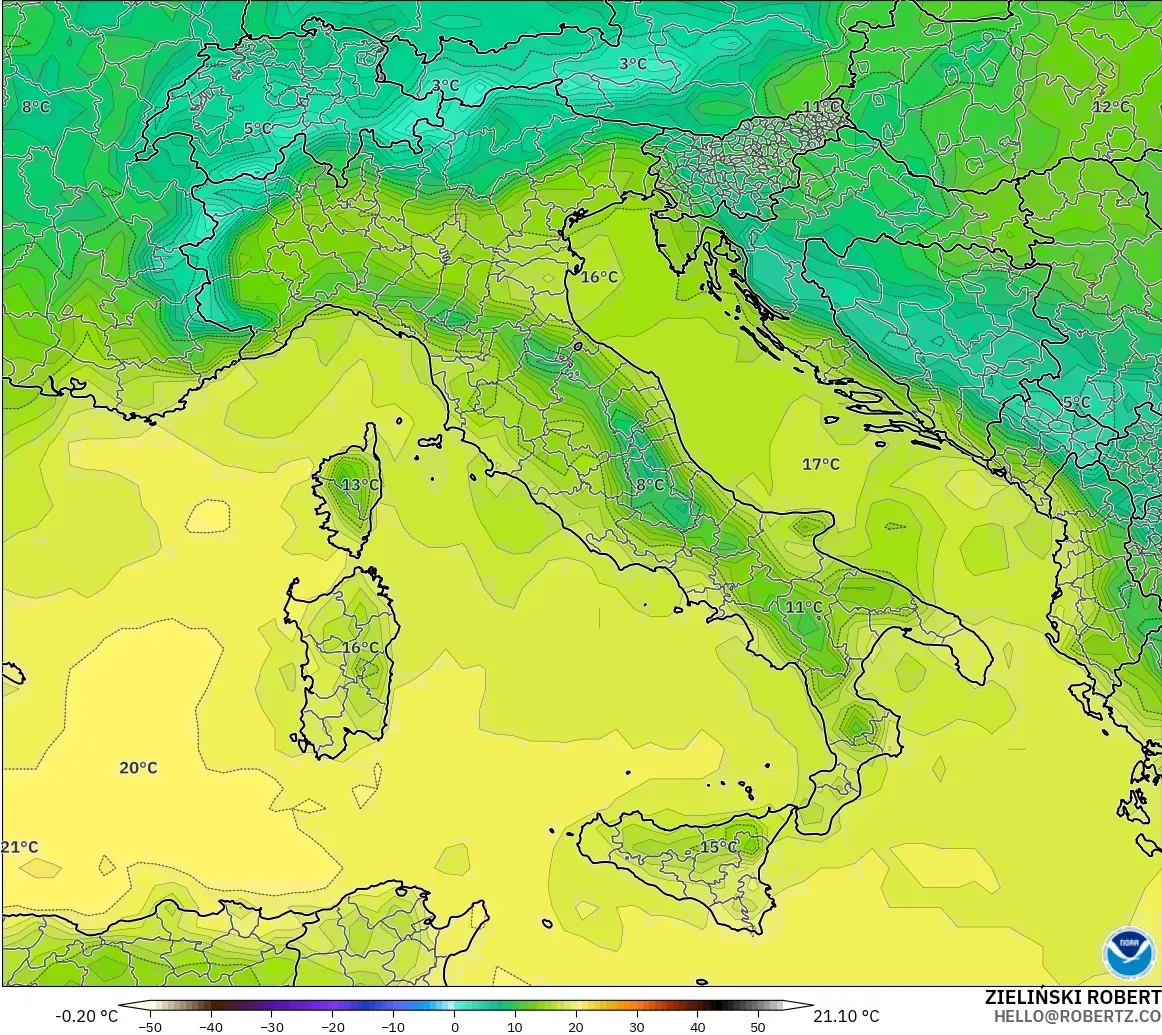 GFS model - İtalya, 2 m Sıcaklık