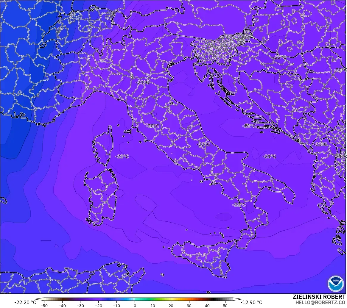 GFS model - İtalya, 500 hPa Sıcaklık