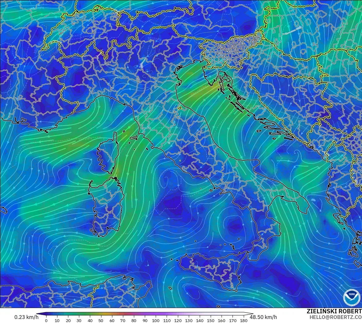 GFS model - İtalya, 10 m Rüzgâr