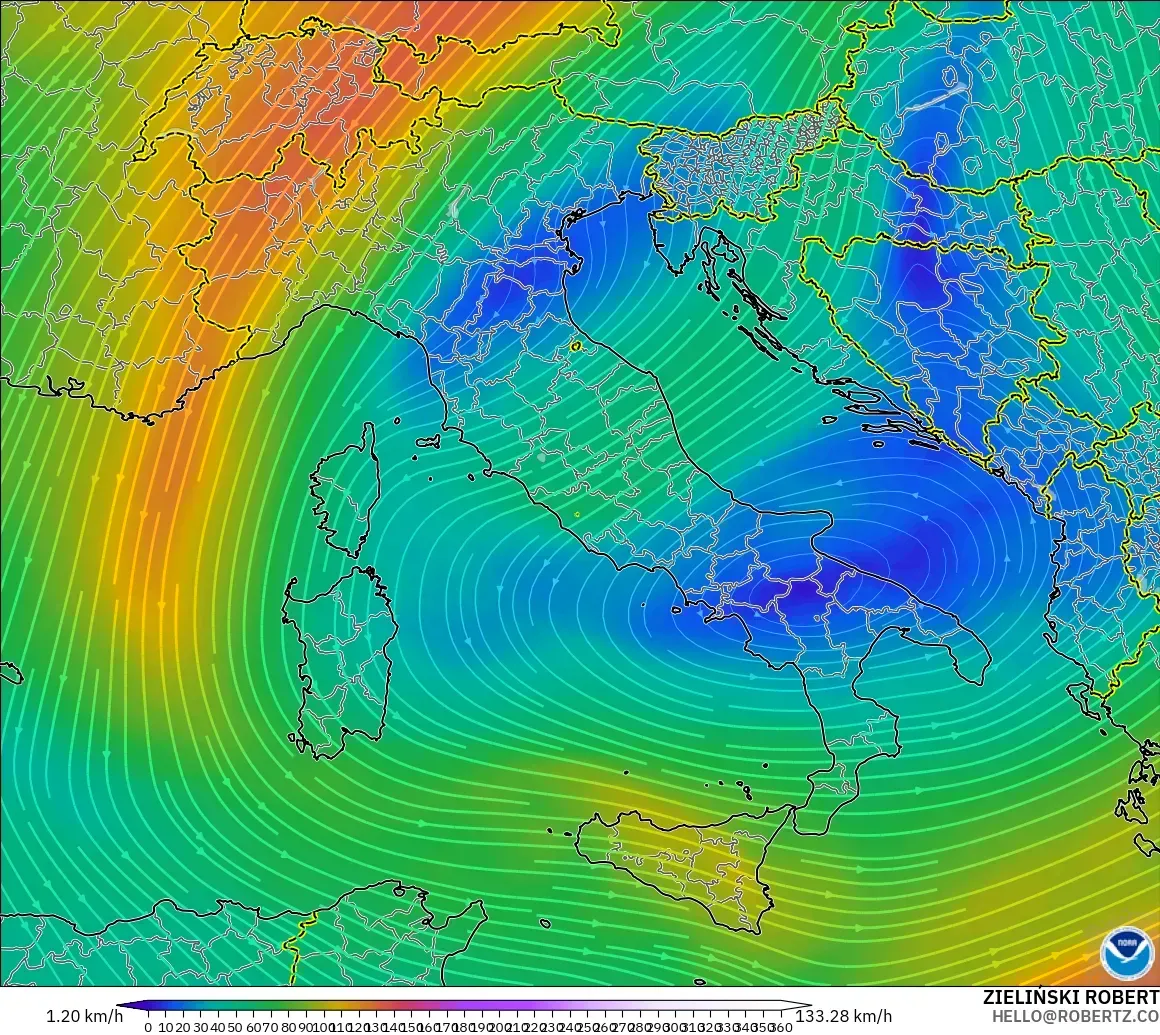 GFS model - İtalya, 300 hPa Rüzgârı (jet)