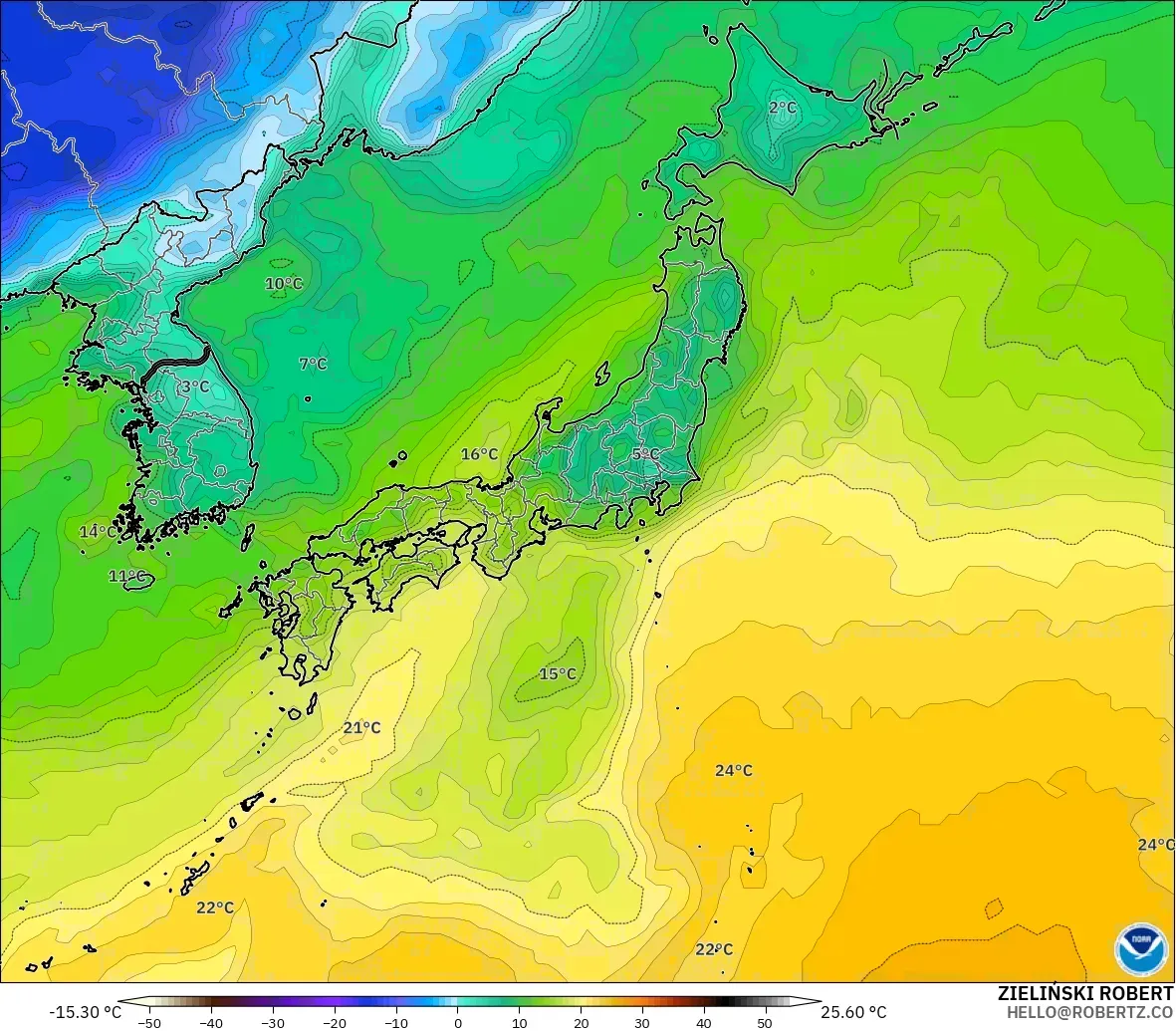 GFS model - Japonya, 2 m Çiy Noktası