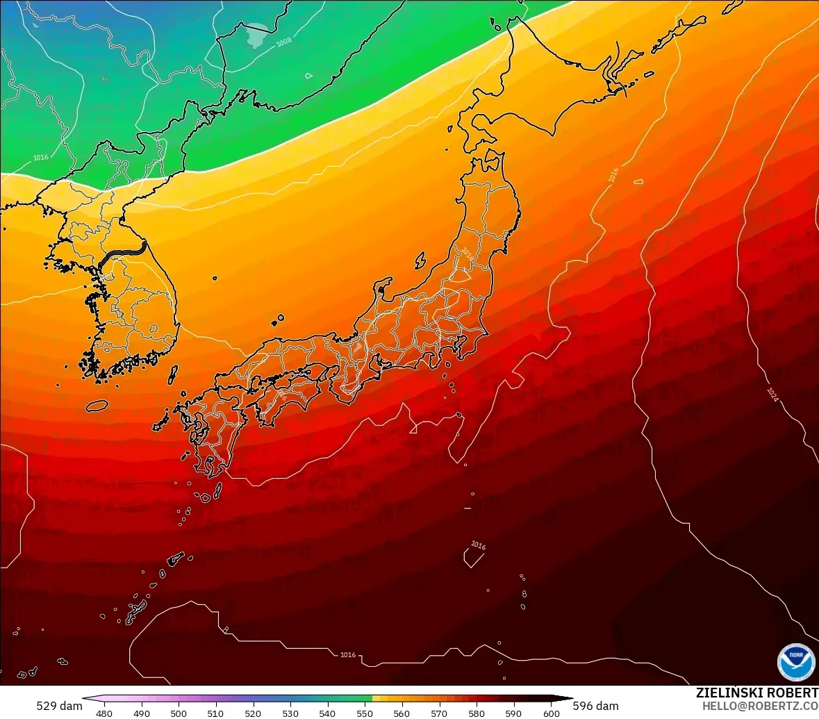 GFS model - Japonya, 500 hPa’da jeopotansiyel yükseklik