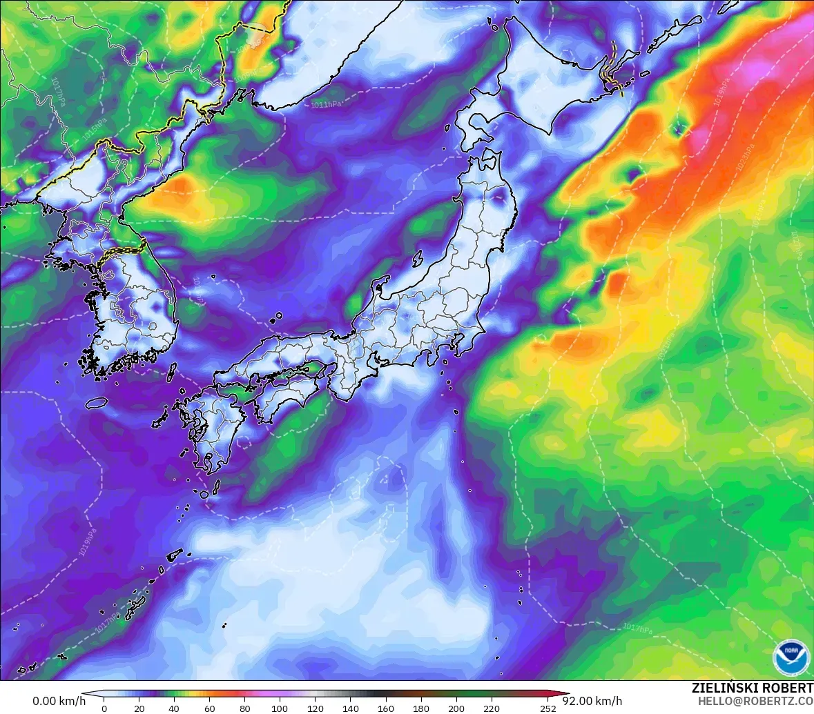 GFS model - Japonya, Rüzgâr Esintileri