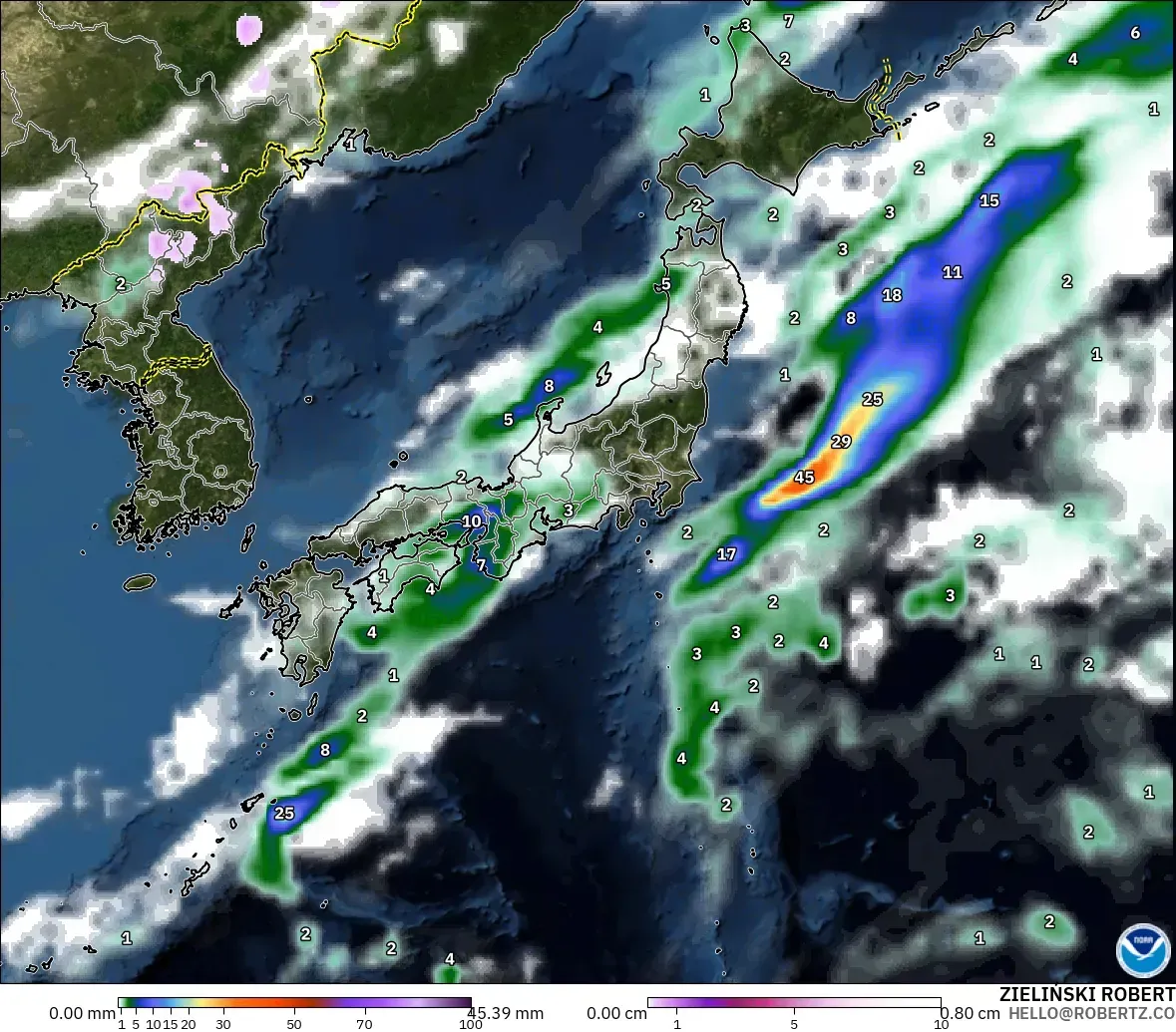 GFS model - Japonya, Yağış, Bulut ve Basınç