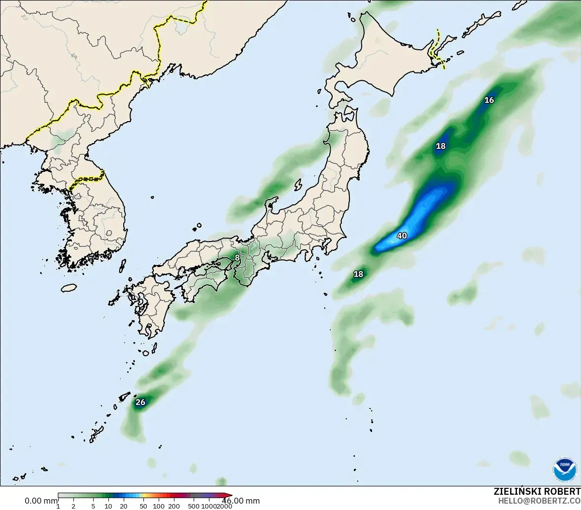 GFS model - Japonya, Yağış Birikimi