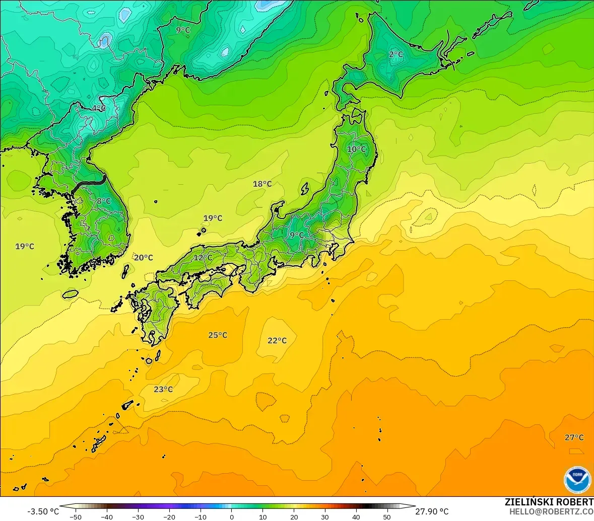 GFS model - Japonya, 2 m Sıcaklık