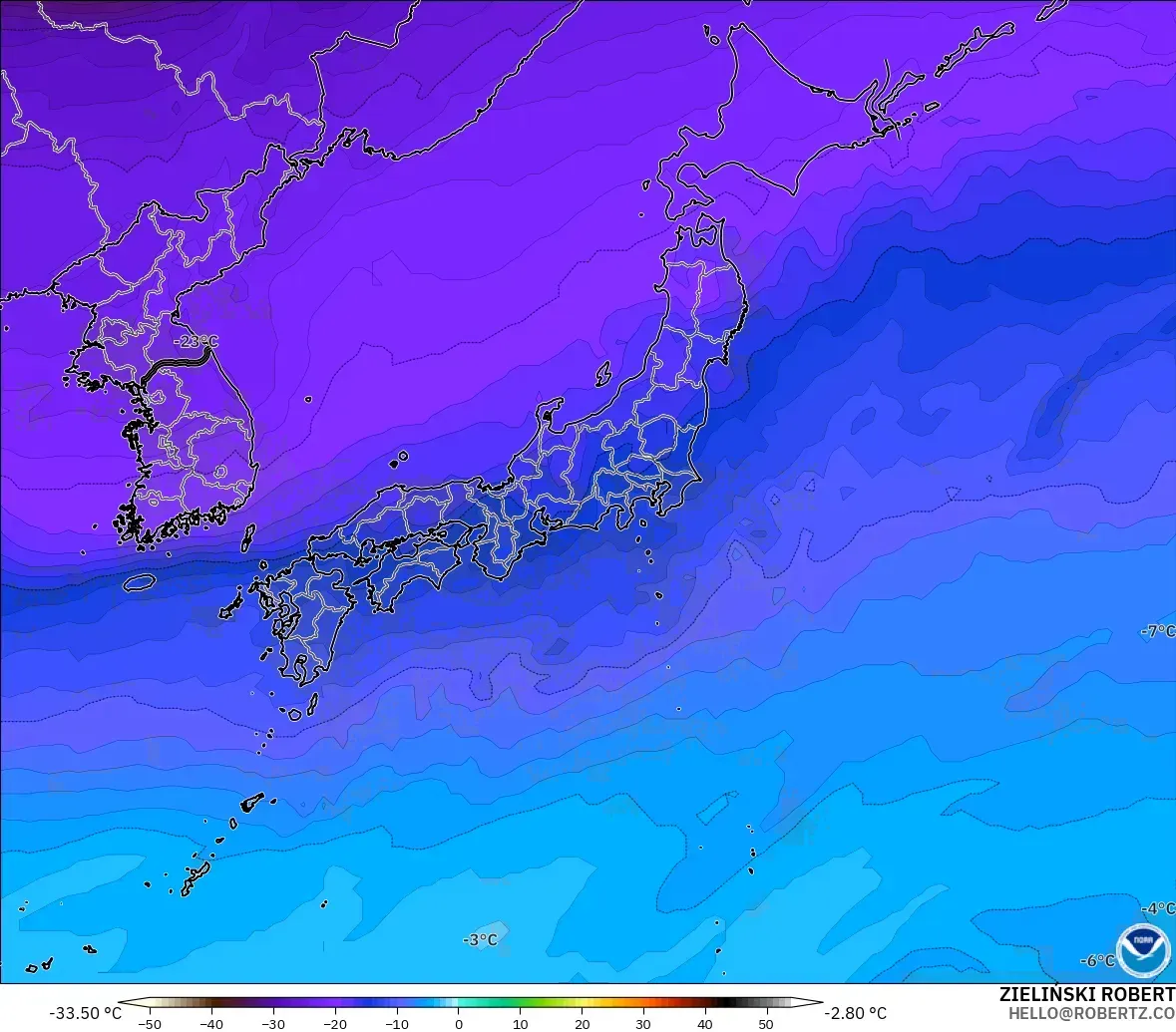 GFS model - Japonya, 500 hPa Sıcaklık