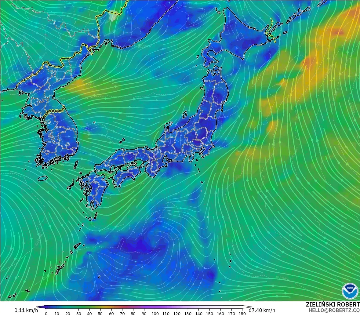 GFS model - Japonya, 10 m Rüzgâr