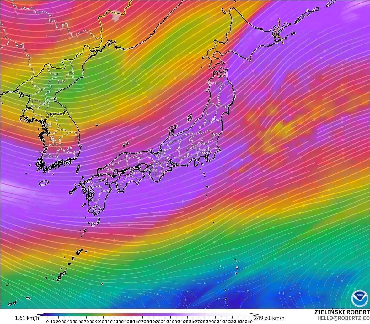 GFS model - Japonya, 300 hPa Rüzgârı (jet)
