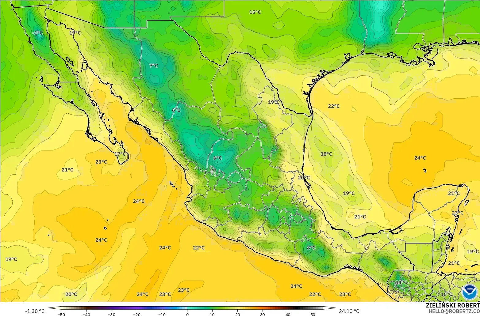 GFS model - Meksika, 2 m Çiy Noktası