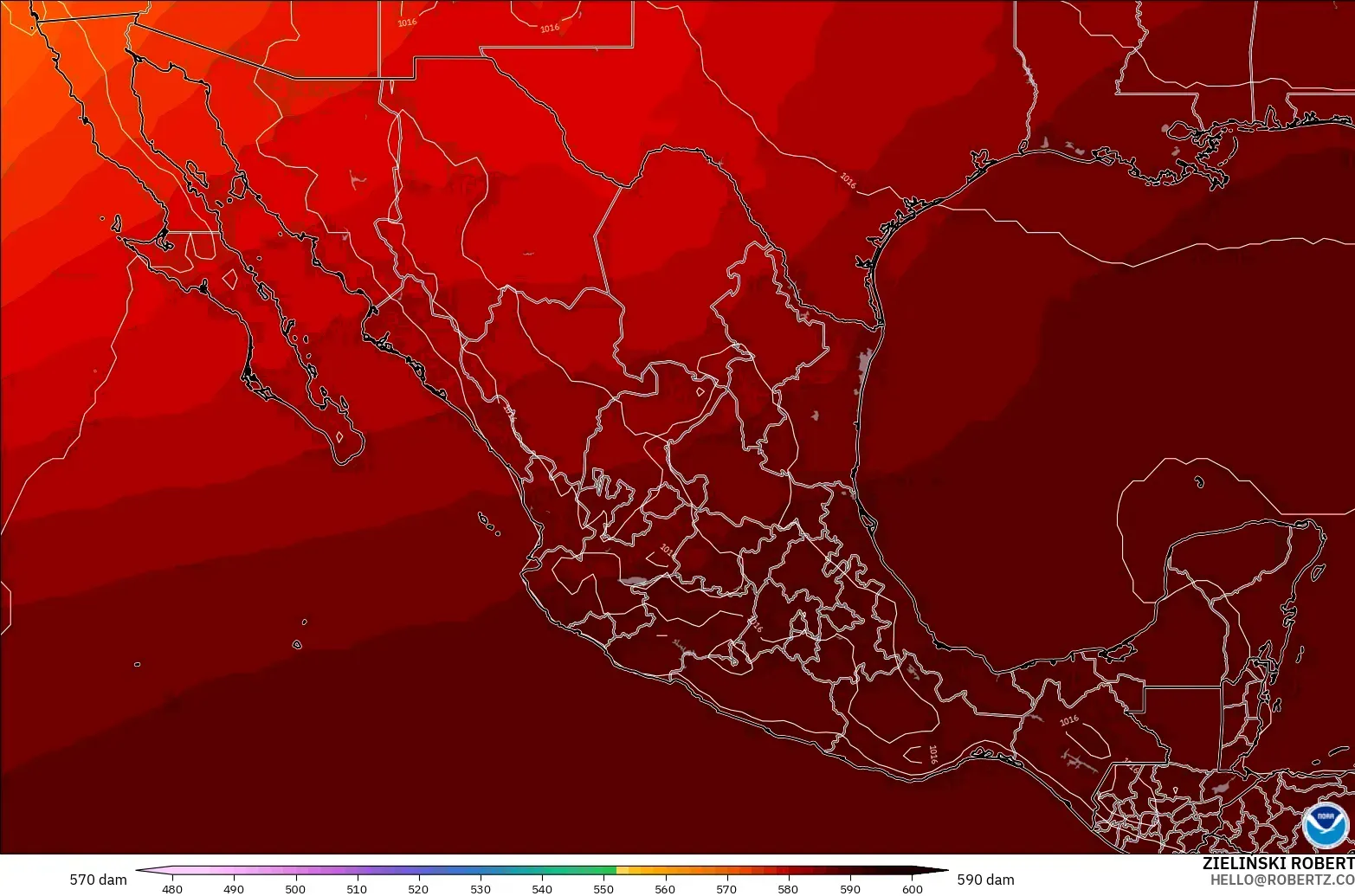 GFS model - Meksika, 500 hPa’da jeopotansiyel yükseklik