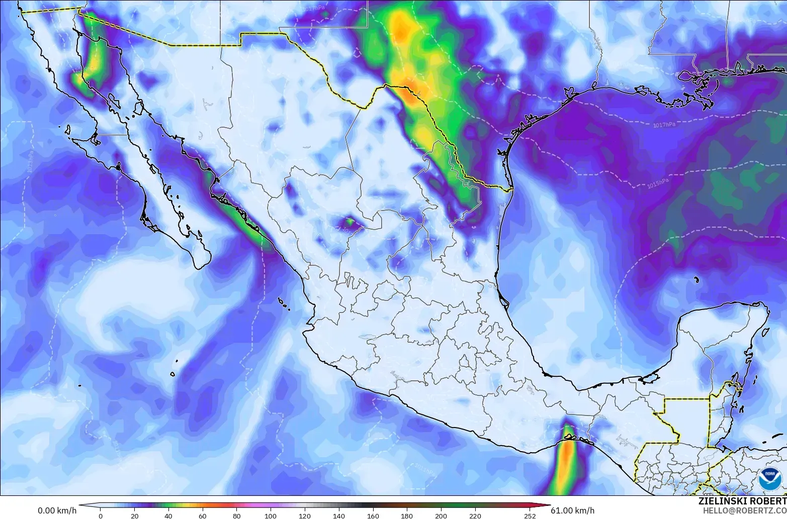 GFS model - Meksika, Rüzgâr Esintileri