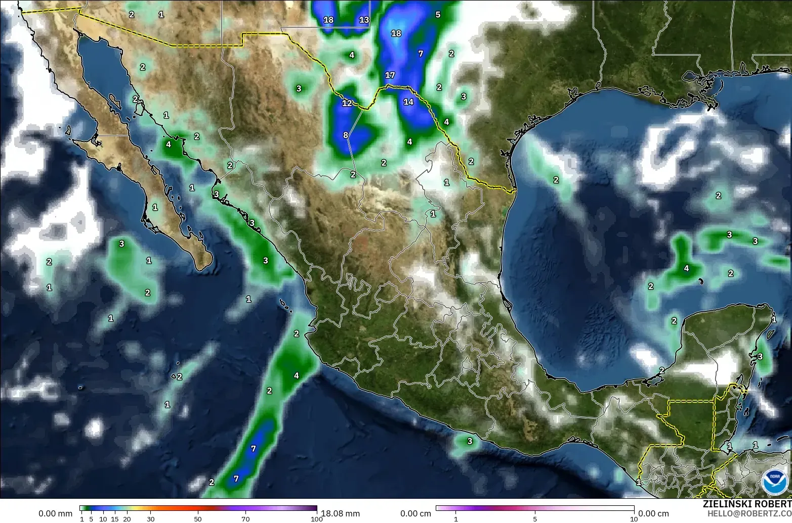 GFS model - Meksika, Yağış, Bulut ve Basınç