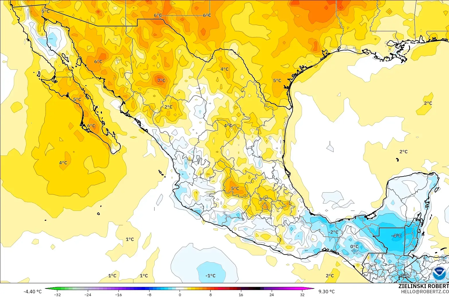 GFS model - Meksika, 2 m Sıcaklık Anomalisi