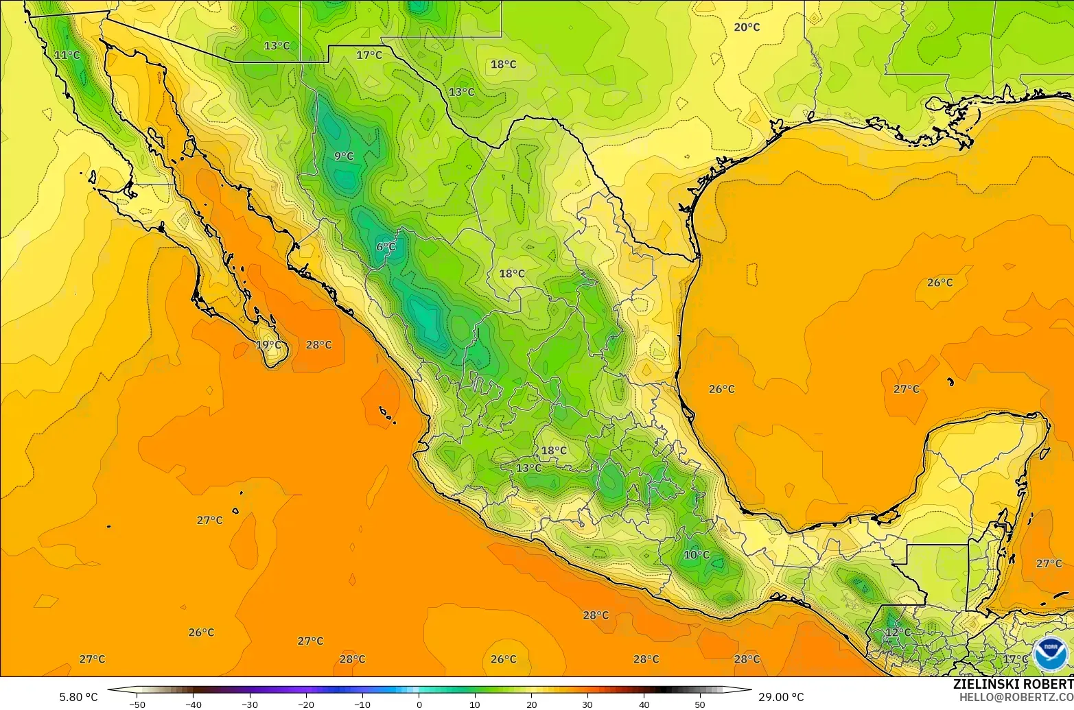 GFS model - Meksika, 2 m Sıcaklık