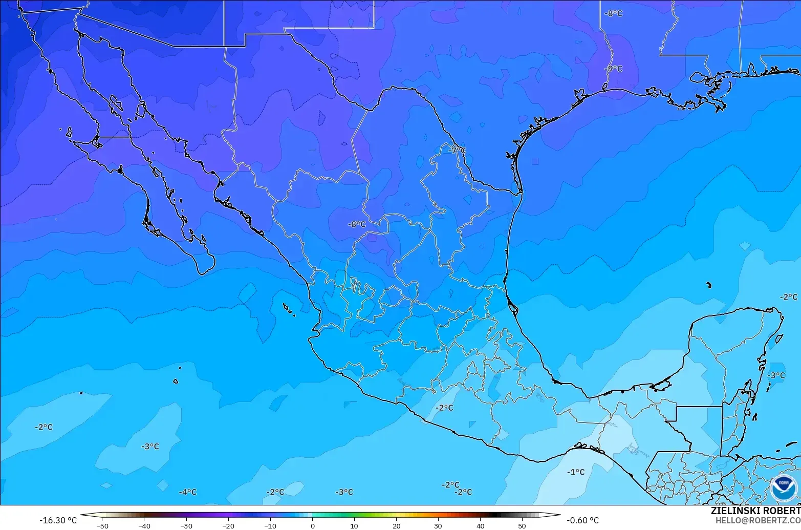 GFS model - Meksika, 500 hPa Sıcaklık